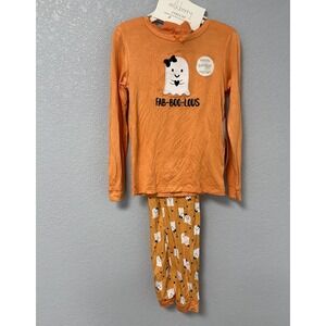 NWT Milkberry Halloween Ghost Bamboo Pajama Set Girls 5T Orange 3pc Set Pajamas